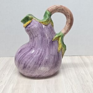Vintage Bassano for Neiman Marcus Italian Hand Painted Ceramic Eggplant Pitcher